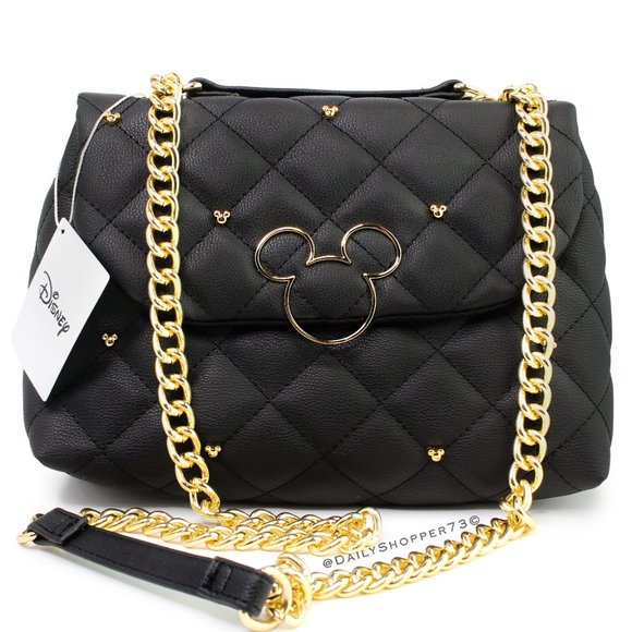 Disney Handbags - Disney Mickey Mouse Chunky Chain Quilted Black Vegan Leather Handbag